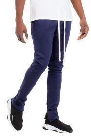 SOLID COLOR PLAIN BASIC TRACK PANTS (Color: NAVY, size: M)