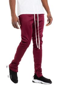 SOLID COLOR PLAIN BASIC TRACK PANTS (Color: BURGUNDY, size: L)