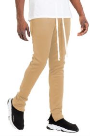 SOLID COLOR PLAIN BASIC TRACK PANTS (Color: KHAKI, size: 2XL)
