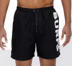 Solid Lined Beach Swim Text Swim Shorts (Color: Black, size: 2XL)