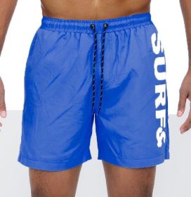 Solid Lined Beach Swim Text Swim Shorts (Color: Blue, size: 3XL)