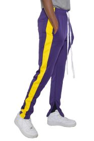 SLIM SKINNY STRIPE DESIGN TRACK PANT JOGGERS (Color: PURPLE YELLOW, size: XL)