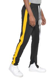 SLIM SKINNY STRIPE DESIGN TRACK PANT JOGGERS (Color: black yellow, size: XL)