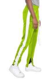 SLIM SKINNY STRIPE DESIGN TRACK PANT JOGGERS (Color: lime white, size: M)