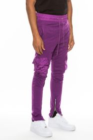 Heathered Cotton Blend Joggers (Color: Purple, size: L)