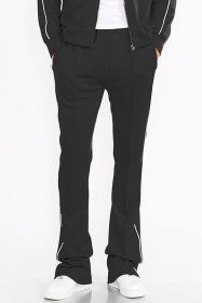 Mens Side Pipe Stacked Flare Pants (Color: Black, size: XL)