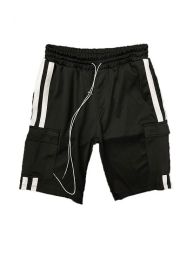 Two Stripe Cargo Pouch Shorts (Color: BLACK RED, size: XL)