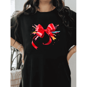 Casual Women's Cotton T-Shirt with Bow Detail - Trendy and Comfortable for Every Season (Style: 461)