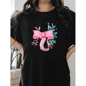 Casual Women's Cotton T-Shirt with Bow Detail - Trendy and Comfortable for Every Season (Style: 475)