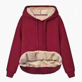 Autumn And Winter Warm Lamb Fleece Pocket Hooded Sports Sweatshirt Jacket For Women (Option: Burgundy-S)