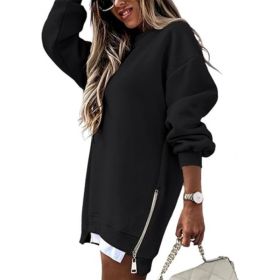 Fall Winter Fashion Stitching Side Zipper Design Pullover Sweater For Women (Option: Black-S)