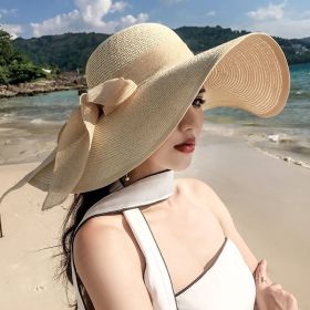 Women's Seaside Summer Vacation Foldable Sun Hat With Wide Brim (Option: Beige-Average Size)