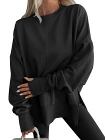 Fashion Casual Round Neck Pullover Loose Sports Long-sleeved Sweater (Option: Black-S)