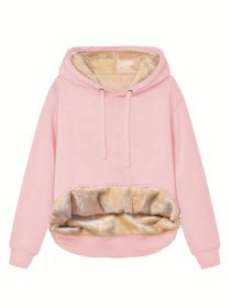 Warm Berber Fleece Pocket Hooded Sweatshirt Coat (Option: Pink-S)