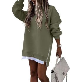 Fall Winter Fashion Stitching Side Zipper Design Pullover Sweater For Women (Option: Green-S)