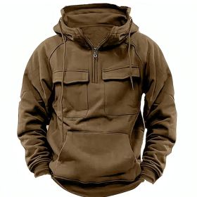 Men's Zip-up Hoodies Sweatshirt With Drawstring And Pocket Design Fashion Casual Sports Sweatshirt (Option: Brown-M)