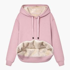 Autumn And Winter Warm Lamb Fleece Pocket Hooded Sports Sweatshirt Jacket For Women (Option: Pink-S)