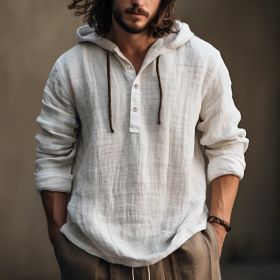 New Wish Cotton Linen Shirt Hooded Sweater Long Sleeve Hooded Casual Daily Clothing (Option: White-XXL)