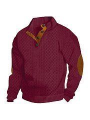 Stand Collar Long Sleeve Jacquard Knitted Pullover Sweater (Option: Wine Red-XXL)