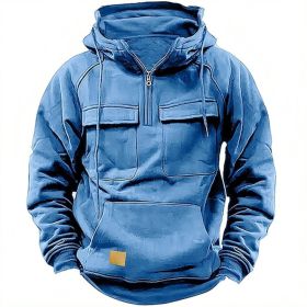Men's Solid Color Casual Sweatshirt (Option: Blue-S)