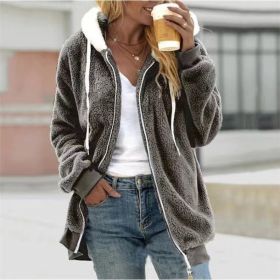 Women's Fashion Loose Thick Plush Hooded Jacket (Option: Dark Gray-XXL)
