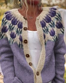 3D Digital Printing Cardigan Knitted Coat (Option: Purple-2XL)
