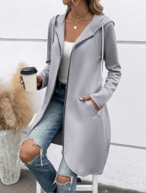 Personality Street Zip Hooded Long Velvet Lining Sweatshirt (Option: Gray-M)