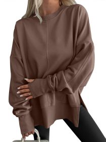 Fashion Casual Round Neck Pullover Loose Sports Long-sleeved Sweater (Option: Dark Brown-M)