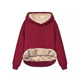 Warm Berber Fleece Pocket Hooded Sweatshirt Coat (Option: Wine Red-M)