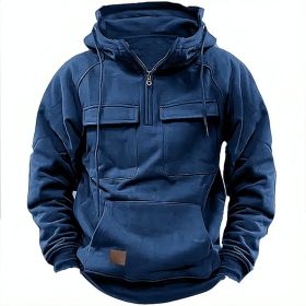 Men's Solid Color Casual Sweatshirt (Option: Navy Blue-M)