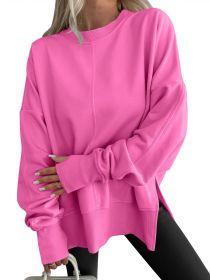 Fashion Casual Round Neck Pullover Loose Sports Long-sleeved Sweater (Option: Pink-M)