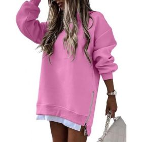 Fall Winter Fashion Stitching Side Zipper Design Pullover Sweater For Women (Option: Pink-L)
