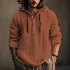 New Wish Cotton Linen Shirt Hooded Sweater Long Sleeve Hooded Casual Daily Clothing (Option: Orange Red-XXXL)