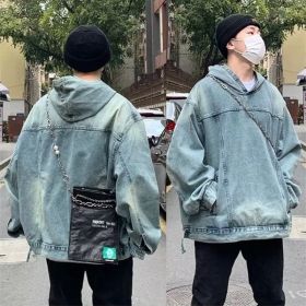 Men's Fashion Retro Hooded Denim Jacket Top (Option: Blue-XL)