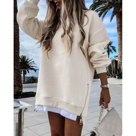 Fall Winter Fashion Stitching Side Zipper Design Pullover Sweater For Women (Option: Apricot-XL)