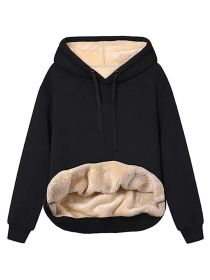 Warm Berber Fleece Pocket Hooded Sweatshirt Coat (Option: Black-L)