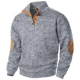 Men's Stand Collar Knitted Joint Stitching Casual Jacquard Cardigan Sweater (Option: Light gray-L)