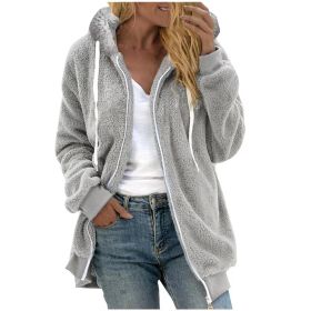 Women's Fashion Loose Thick Plush Hooded Jacket (Option: Gray-5XL)