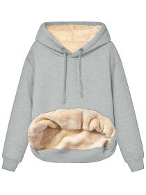 Warm Berber Fleece Pocket Hooded Sweatshirt Coat (Option: Light gray-L)