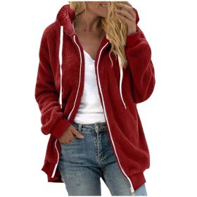 Women's Fashion Loose Thick Plush Hooded Jacket (Option: Red-5xl)