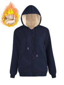 Warm Berber Fleece Pocket Hooded Sweatshirt Coat (Option: Sapphire Blue Thread Zipper-L)