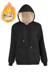 Warm Berber Fleece Pocket Hooded Sweatshirt Coat (Option: Black Thread Zipper-L)
