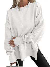 Fashion Casual Round Neck Pullover Loose Sports Long-sleeved Sweater (Option: White-L)